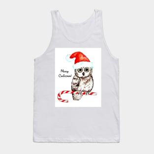 Owl, Mery Christmas, watercolor, nursery, home decor, baby wall art, greeting card Tank Top